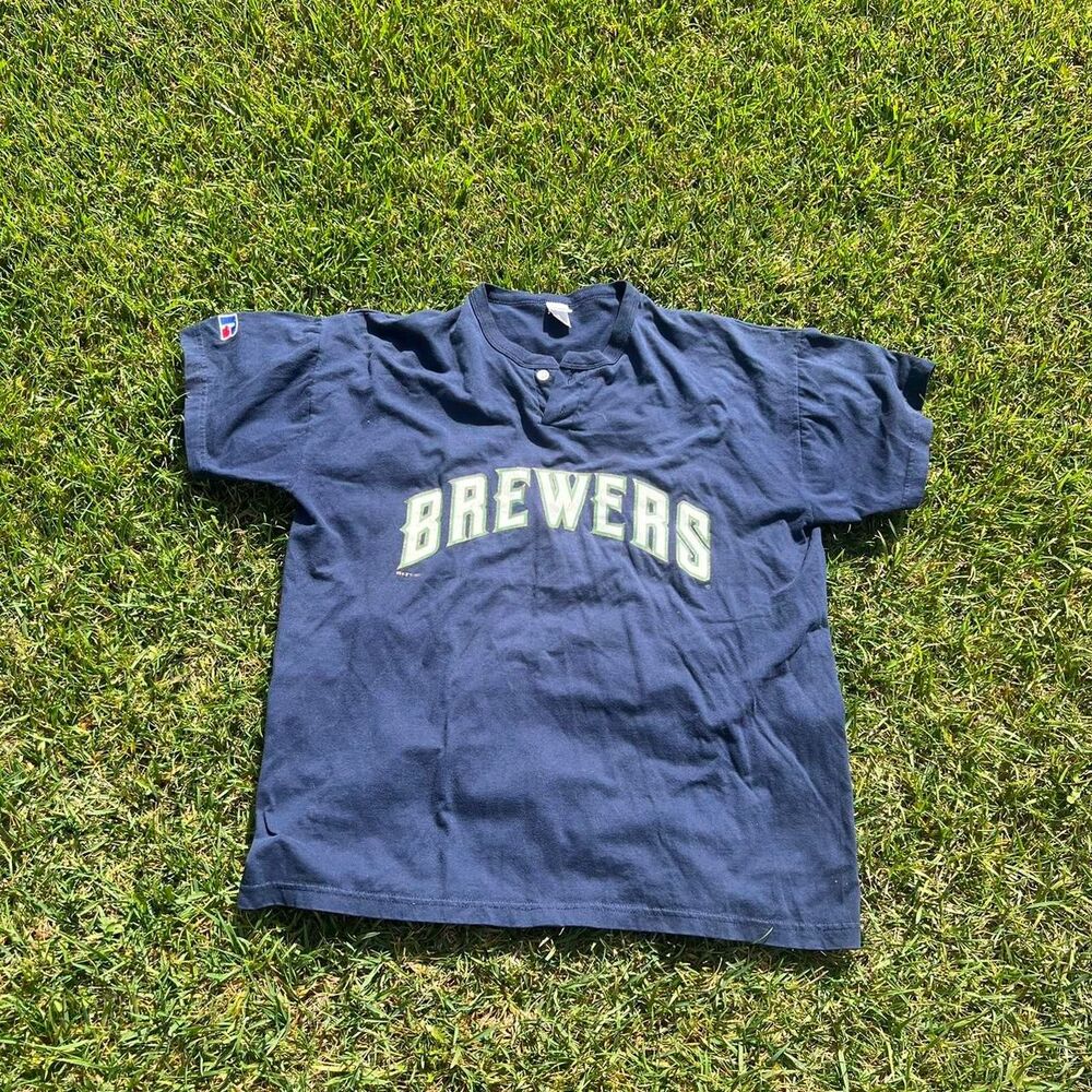 90s milwaukee brewers tee henley mlb russel mens size xxl